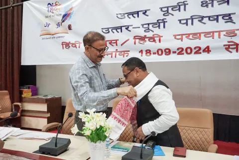 Director IPR and Official Language Officer Ajay Parashar honoring Adviser Horticulture