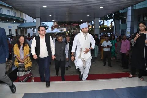 Union Minister, DoNER Sh. Jyotiraditya M. Scindia is seen with Planning Adviser Sh. Som Kamei while going to attend a meeting with senior NEC Officers