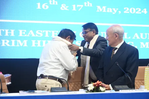 Member, NEC Sh. Longki Phangcho is being welcomed by Secretary, NEC Sh. Angshuman Dey