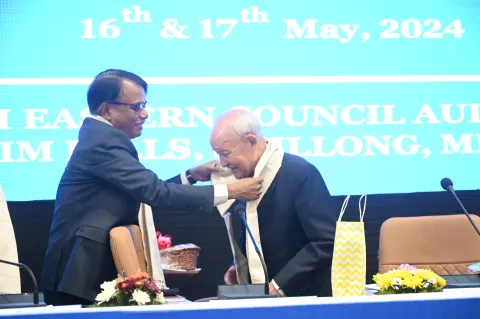 Member, NEC Sh. Tenzing Norbu Thongdok is being welcomed by Secretary, NEC Sh. Angshuman Dey 
