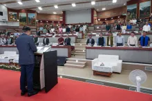 Secretary, NEC Sh. Angshuman Dey is administering oath to NE